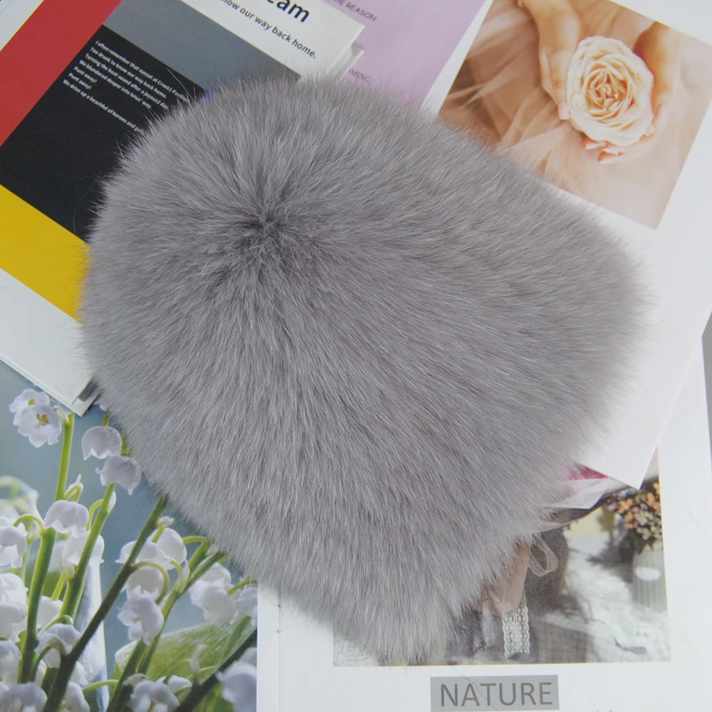 Winter Hat 100% Real Natural Silver Fox Fur Womens Knitted Cap Women Female Ear Warm Must 241105