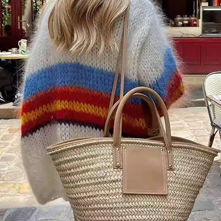 Rainbow Striped Short Versatile Yarn Knit Loose And Lazy Cardigan Jacket For Women Wearing Sweaters Outside
