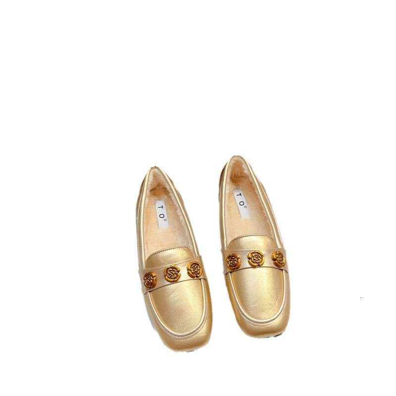 Feng Fang Tou Flat Single Women's Autumn And Winter Cotton Le Fu Mao Warm Large Soft Bottom Bean Shoes