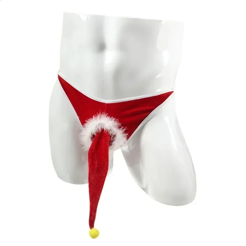 Sexy Male Gstring Christmas Gifts for Husband Funny Erotic Lingerie Red Underwear Penis Sheath Elastic Waist Thongs 241105