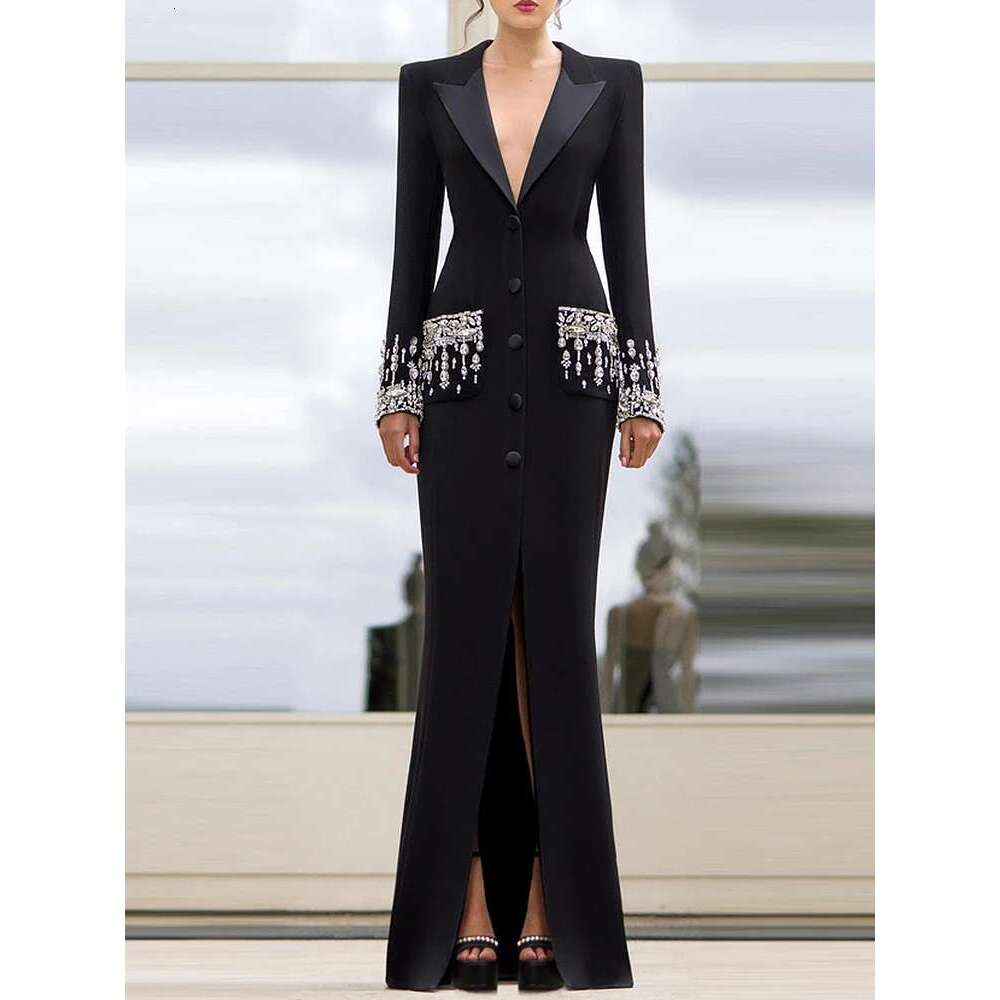 Brand Women's Latest Designer Fashionable Women's Sleeveless Collar Rhie Dias Beaded Suit, Fashionable Evening Dress, Formal Dress, Party Dr