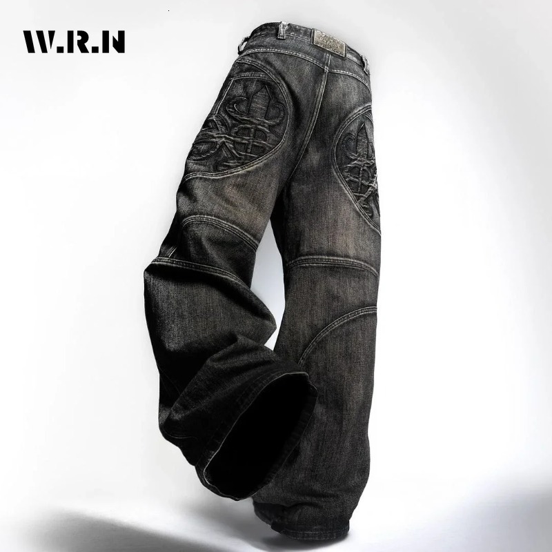Unisex Retro Streetwear Washed Loose Women's Haruku Trendy High Waisted Jeans Emo Punk Y2k Wide Leg Pant