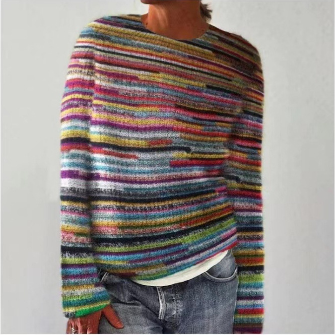 Autumn Fashion Casual Loose Thick 3D Printed Women's Pattern Pullover Sweater Casual Loose Long Sleeved Knitted Top