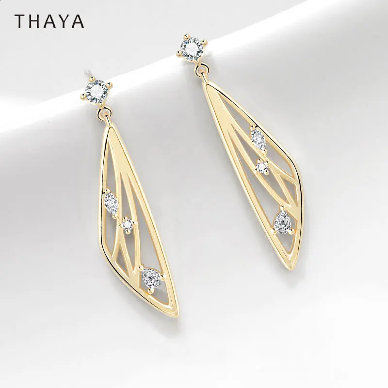 Thaya S925 Silver Women Earring Gold Color Elegant Pendant Earrings Butterfly Fashion Zircon Women Earrings Fine Jewelry 241105