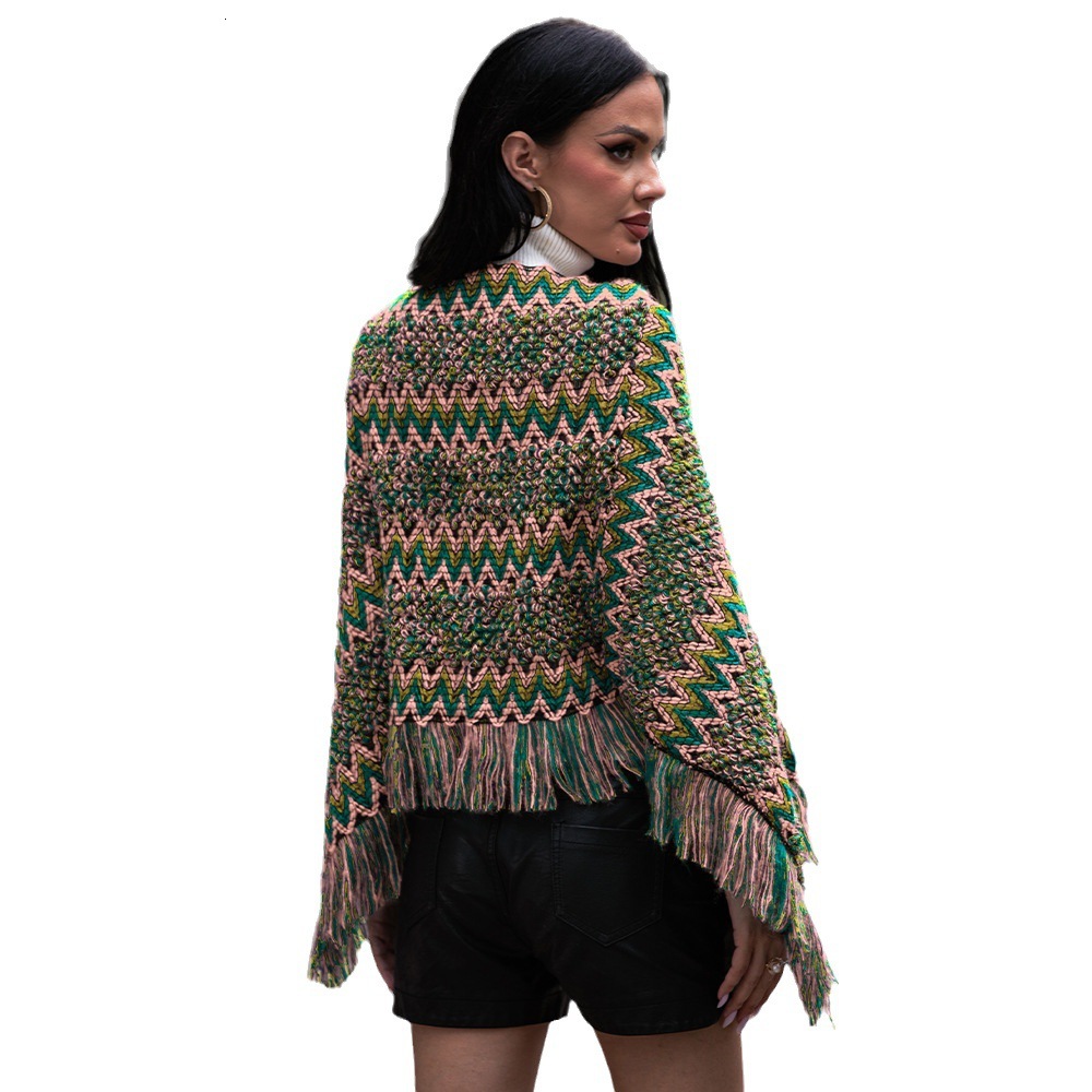 Collar Cape Type Diagonal Grid Fringe Women Pullover Shawl Knitted Sweater women Sweaters Autumn Fashion Casual Loose Thick Harajuku Streetwear Knitwe
