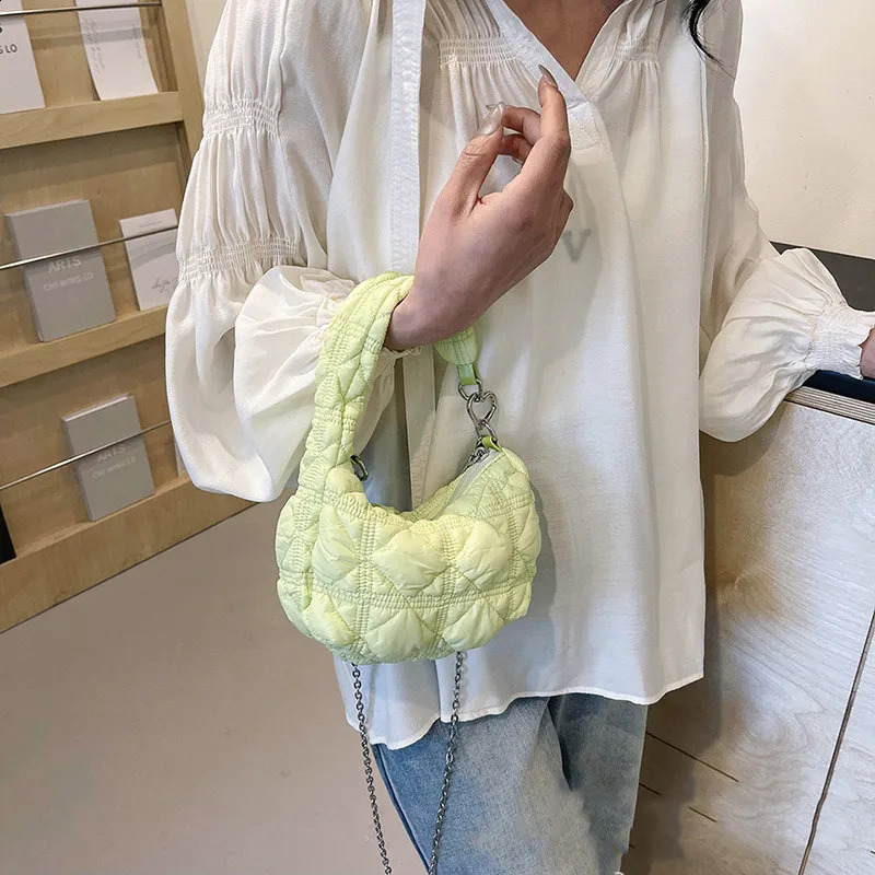 Folding Mini Cloud Bag Fashion Chain Shoulder Cross Body Bag Womens Wallet Silver Bag Womens Travel Shopping Bag 241105