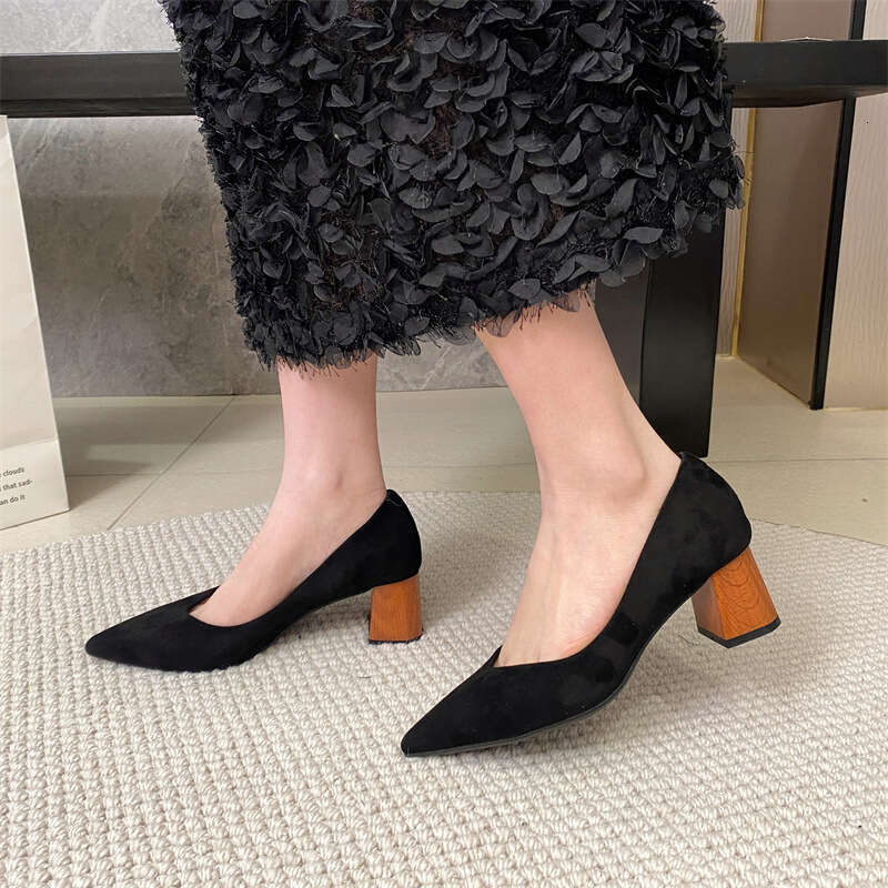 Korean Version Of Black High Professional Etiquette, Formal Attire, Interview, Pointed Toe, Medium Thick Heels, Wedding Commuting Temperament, Women&#