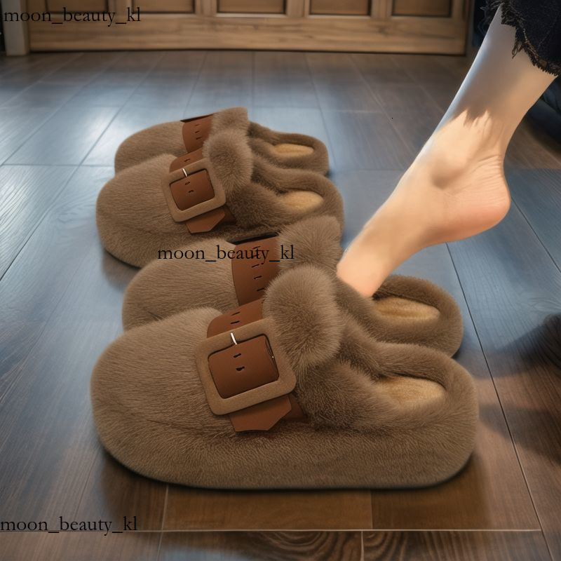 Outdoor Leisure Shoe Baotou Hairy Slippers For Women's Outdoor Wear 2024 New Autumn And Winter Thick Soled Soft Soled Anti Slip Cotton Slippers F