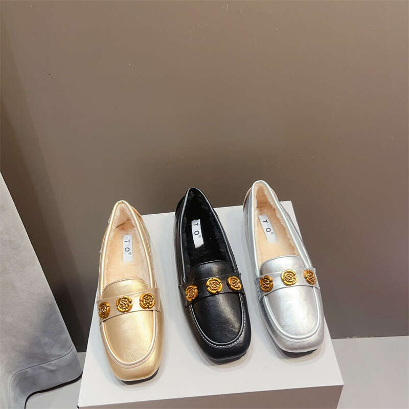Feng Fang Tou Flat Single Women's Autumn And Winter Cotton Le Fu Mao Warm Large Soft Bottom Bean Shoes