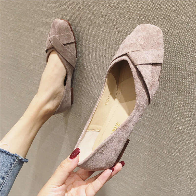 2023 Autumn New Korean Edition Versatile Square Head Shallow Mouth Black Flat Bottom Single Women's Professional Work Shoes For Women