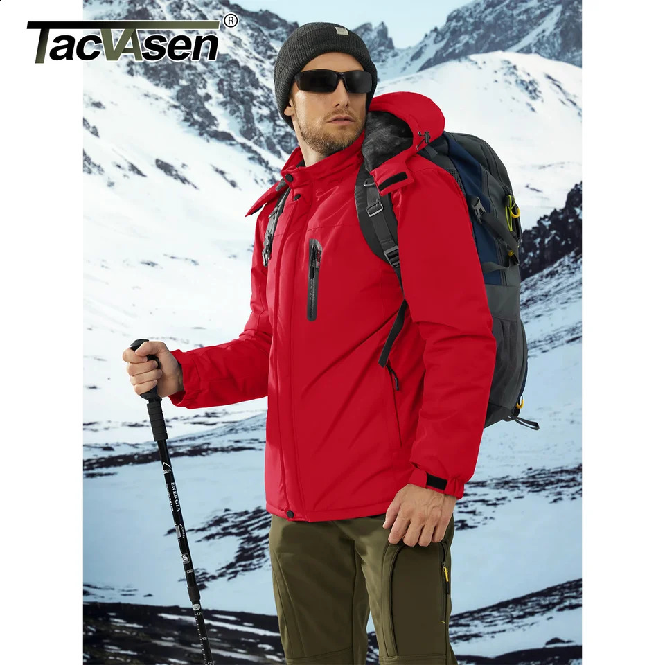 TACVASEN Winter Thicken Fleece Jacket Mens Waterproof Hiking Skiing Jackets Outdoor Mountain Trekking Windbreaker Parka Male 241105