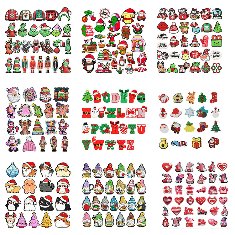 christmas shoe part accessories charms pvc soft cartoon clog charms decoration buckle for garden sandal shoe