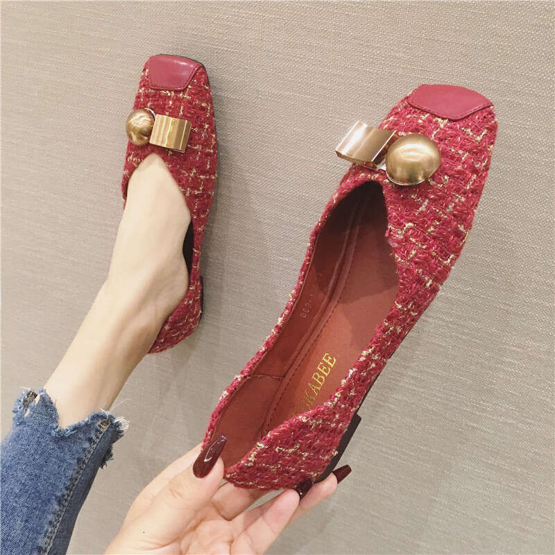 Korean Spring And Autumn New Edition Internet Celebrity Versatile Small Fragrant Style Square Head Shallow Mouth Fairy Women's Comfortable Soft H