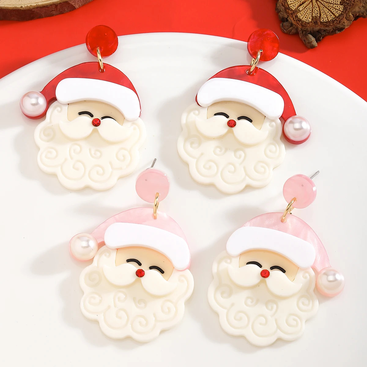 Pink Christmas Earrings Winter Holiday Santa Snowman Tree Shapes Dangle Celebration Accessories Gifts 241105