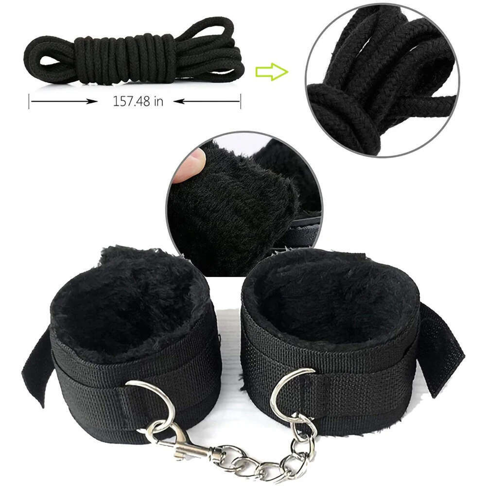 Bed Bondage Set BDSM Kits Exotic Toys For Adults Games Leather Handcuffs Whip Gag Nipple Clamps Women Sex Products