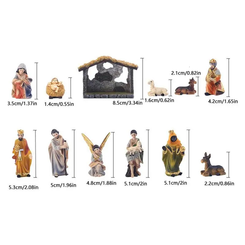 12pcs Set Christmas Manger Nativity Set Real Life Nativity Jesus Manger Christmas Crib Ornament Holy Family Crafts Statue Decor 241104