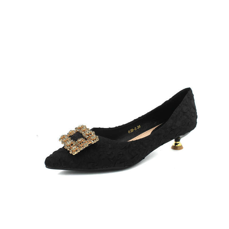 French Rhinestone Buckle Single For Women 2023 New Korean Style Temperament Sexy Pointed Toe High-Heeled Professional Shoes
