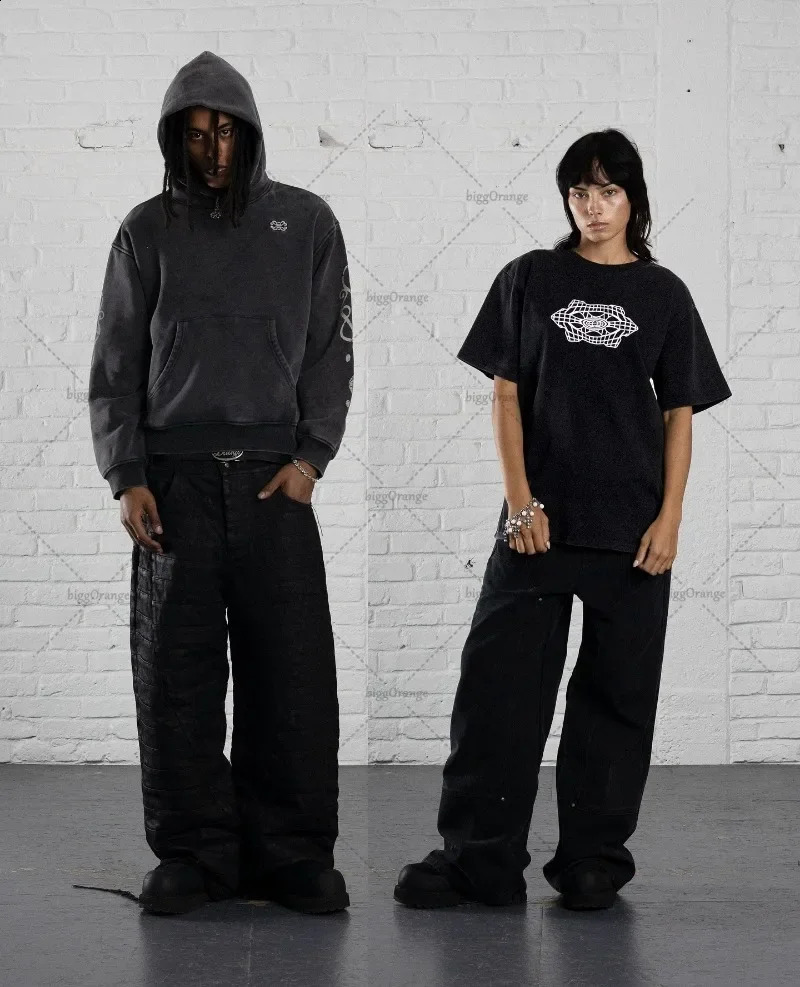 Retro Street Hiphop Harajuku Goth Casual Loose Jeans Men American Punk Rock Fashion Versatile Multipocket Wideleg Pants Women 241105