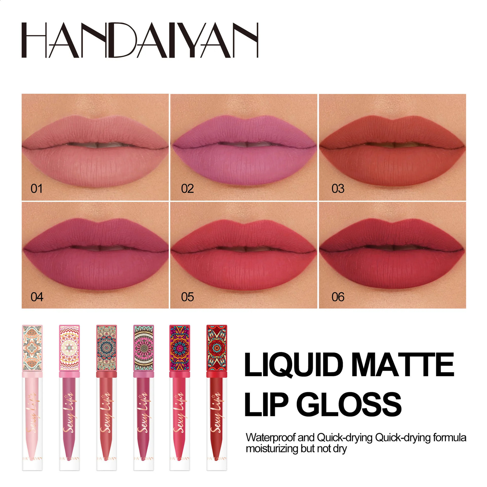 Handaiyan Non-Cup Matte Soft Mist Lip Glaze Bohemian Style Durable Liquid Lipstick 241105