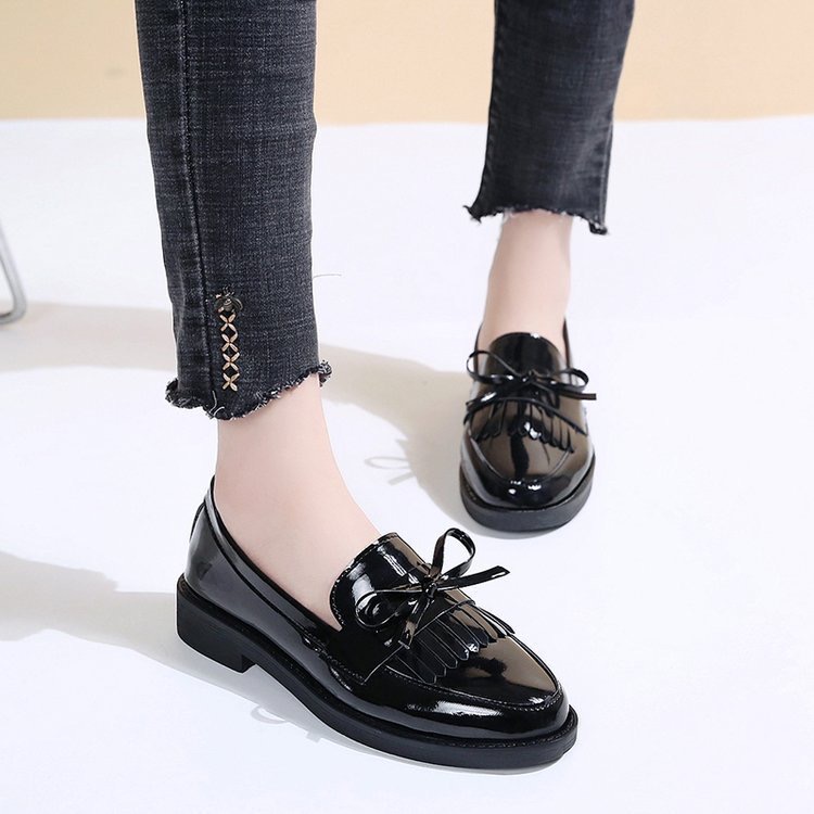 Designer Mocassin Fringe Korean Shoes Woman Oxford Slip On Flats Ladies New Espadrilles Loafers Patent Leather College Girl Creepers