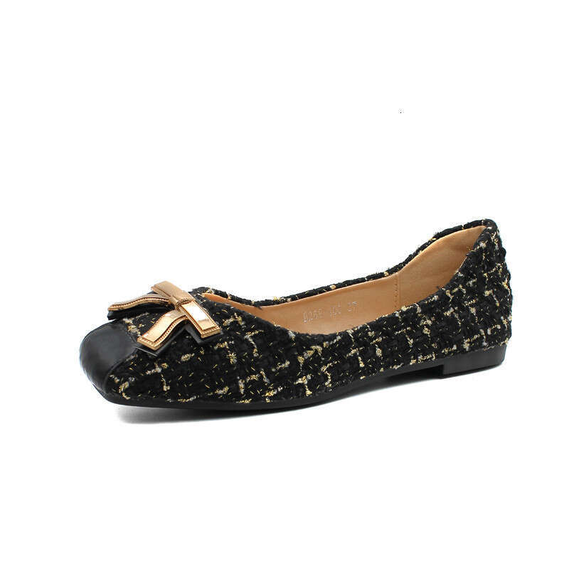 Single Shoe Metal Buckle Square Toe Ladies 2023 Spring New Style Shallow Mouth Temperament Daily Four Seasons Bottomed Flat Heel Women's Shoes