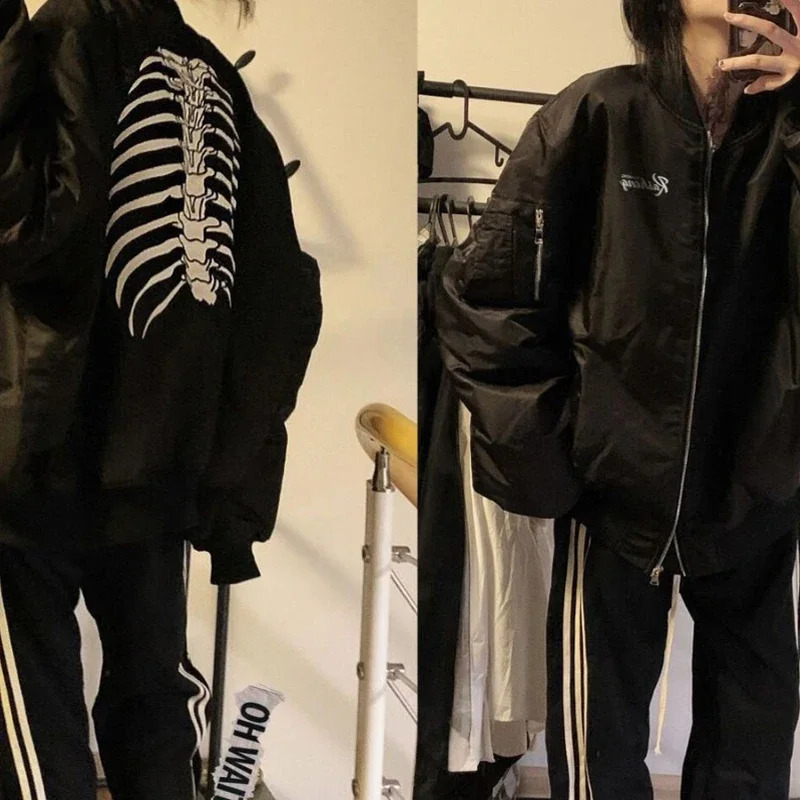 Autnmn Vintage Jackets Bomber Jacket Women Black Gothic Harajuku Grunge American Baseball Couple Cool Outerwear 241105