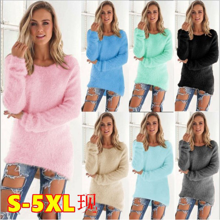 Autumn Winter Fashion Solid Color Long Sleeve Women's Sweater Vintage Sweater