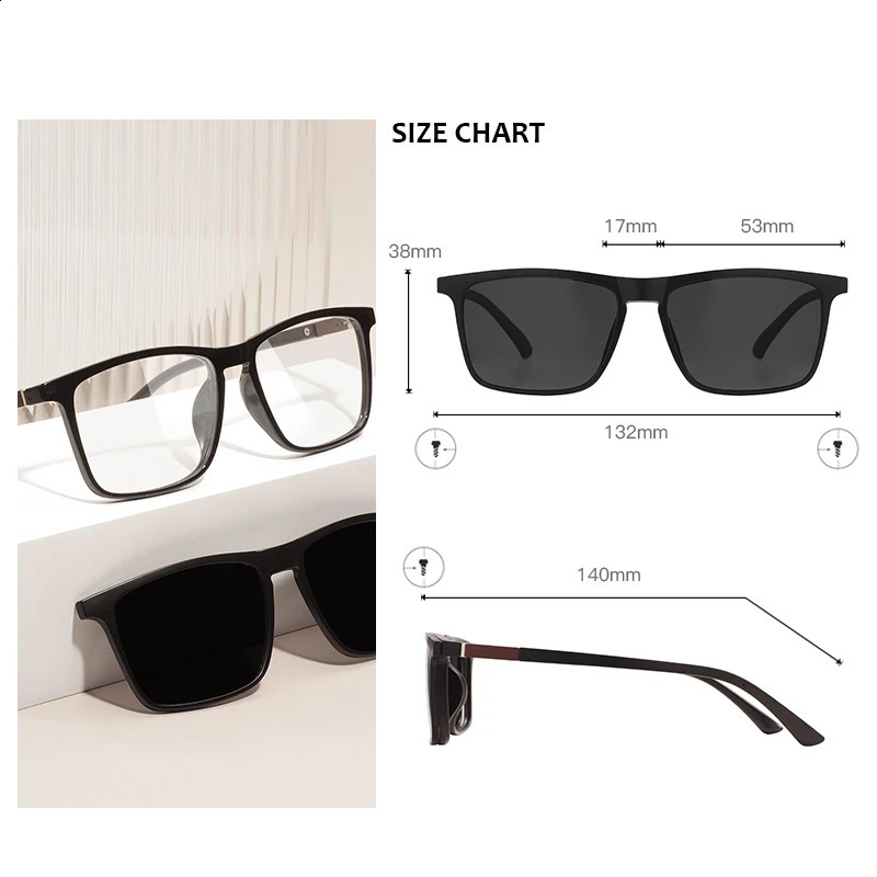 Men and Women Square Full Rim Glasses Frame Polarized Clip on Sunglasses With Colorful Clip Ons For Prescription Lenses 241105