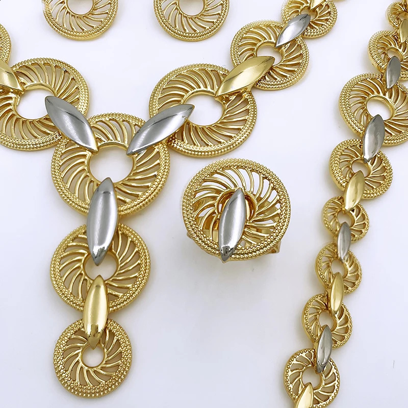 Unique Italian 18k Gold Plated Jewelry Set er Women Necklaces Jewelry Two Tone Party Accessories 241105