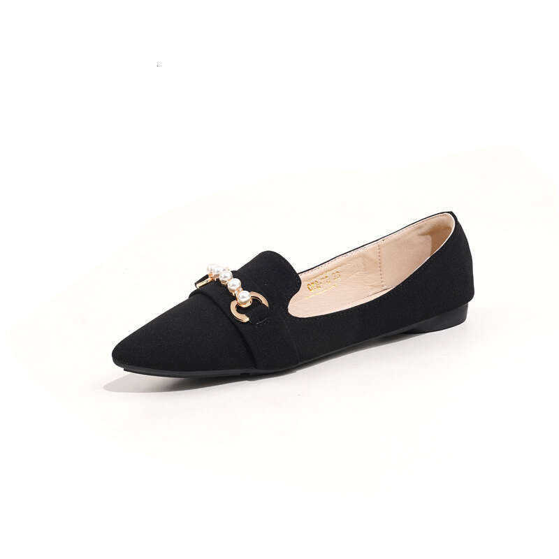 2023 New Style Pearl Decorative Pointed Solid Color Soft Soled For Commuting Elegant French Shallow Mouth Cloth Single Shoes