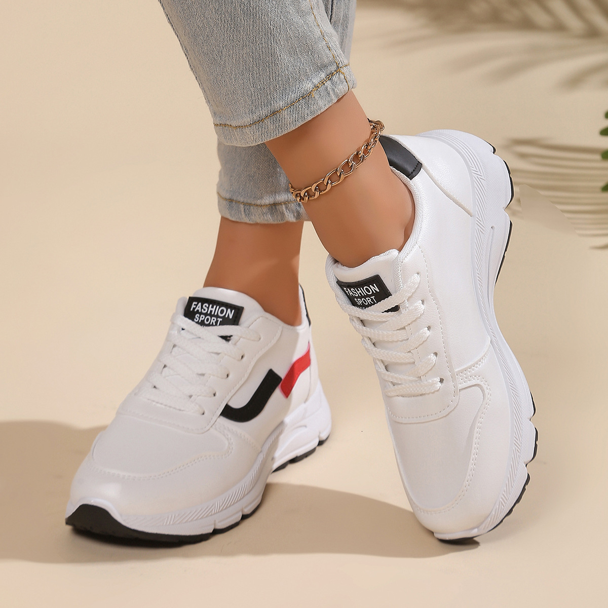 Spring-Autumn Athletic Fashion Sneakers for Women | Durable Leather Surface & Comfort Sole