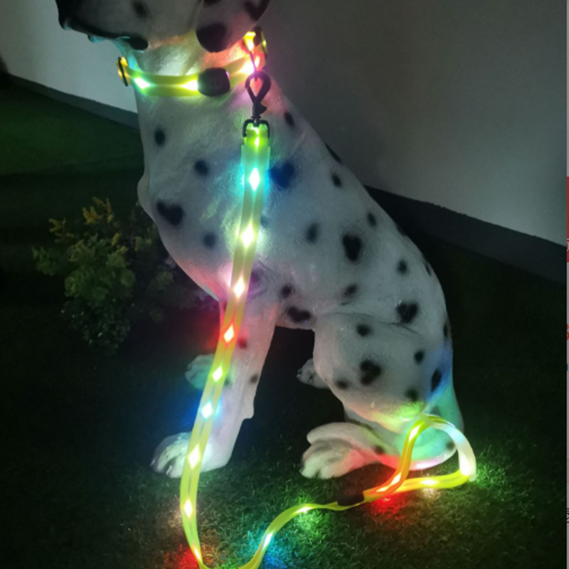 Pet traction rope led lights up dog collar walking free hands rope warning cats and dogs supplies at night outdoor black red green wear resistant 37 0