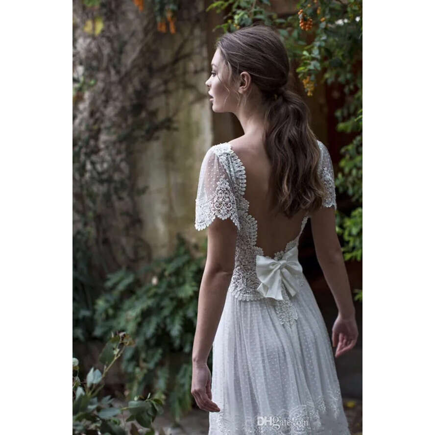 Asaf Dadush Dresses Bohemian V Neck Short Sleeve Lace Appliqued Wedding Dress A E Beach Garden Bridal Gowns Robe De Mariee
