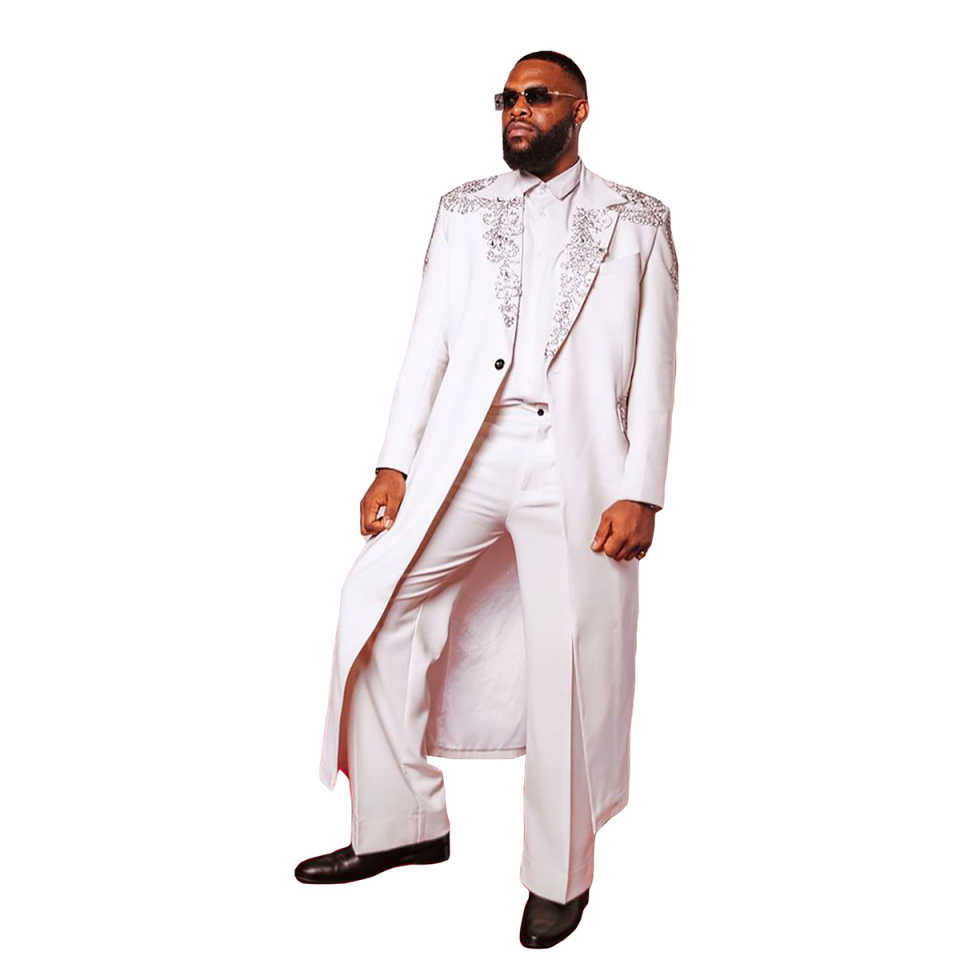 Unique Men's Suits Notched Lapel Long Jacket Crystal Rhinestone 2 Pieces Set Men's Tuxedo One Button Tailored Dinner Prom Groom Blazer Custo