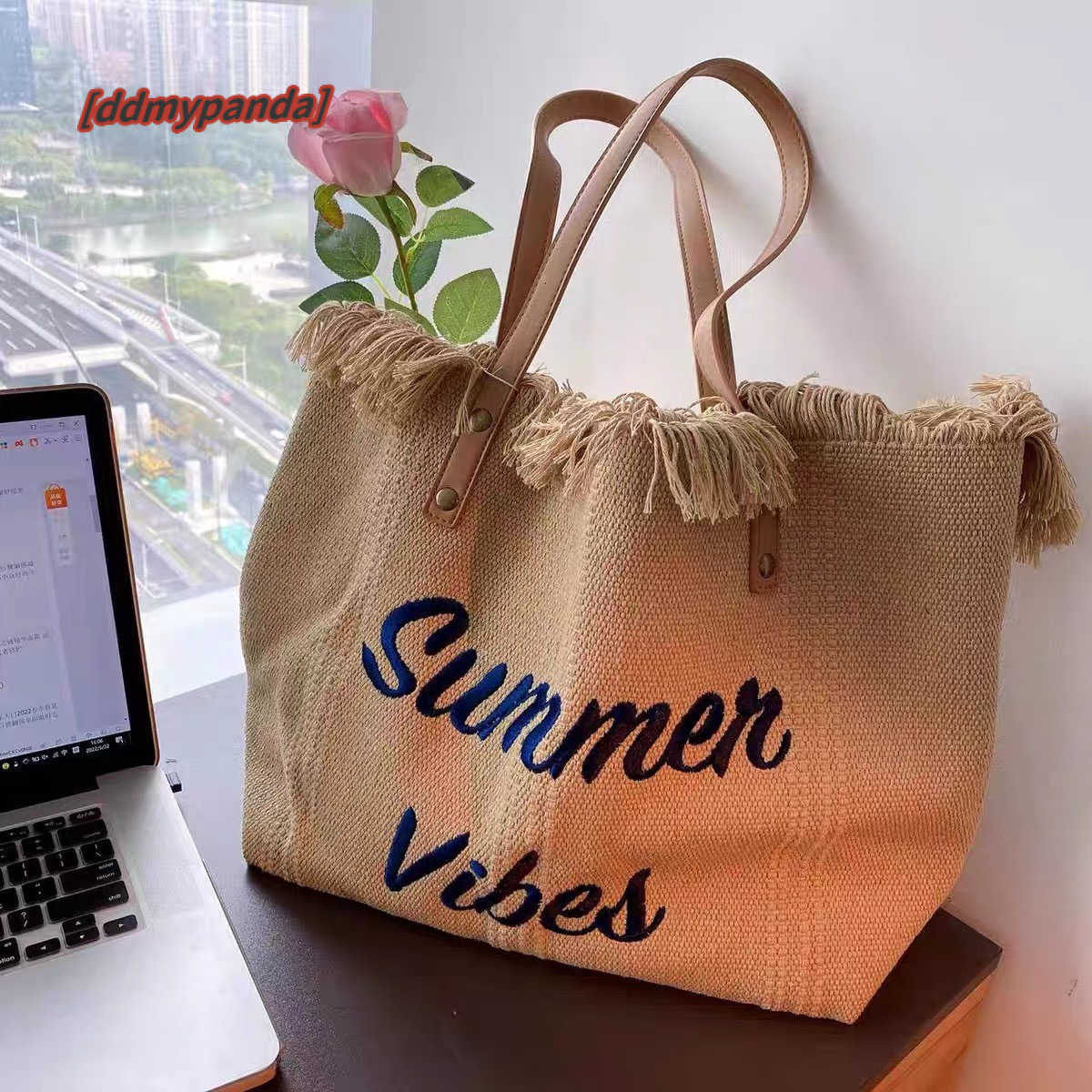 2022 new beach travel tote fashionable and simple tassel mommy large capacity single shoulder bag, trendy #17 ddmypanda