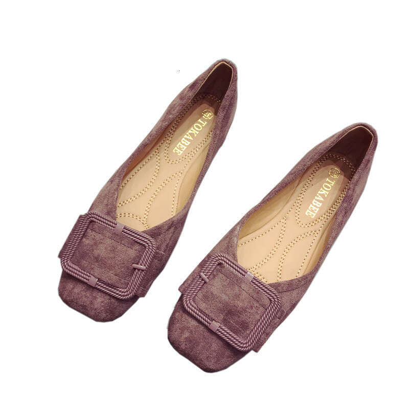 2023 Autumn New Versatile Buckle Square Toe Sole Single Suede Soft Soled Flat Heel Bean Women, Scoop Shoes For Women