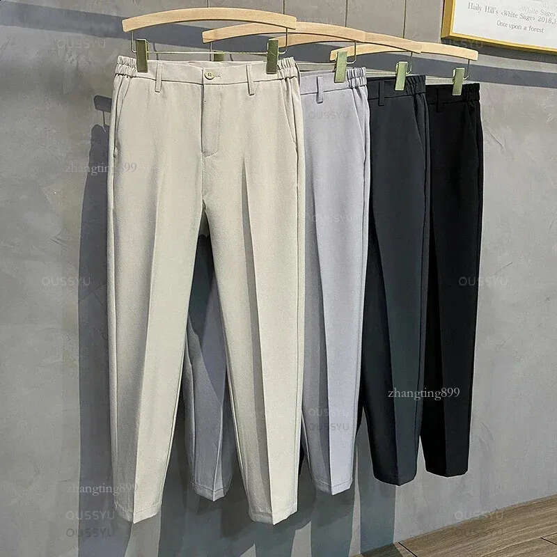 Spring Summer Mens Casual Pants Suit Pant Slim Fit Work Elastic Waist Jogging Business Trousers Male Black Grey Plus Size 40 240822