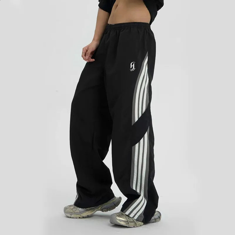 Y2K Baggy Streetwear commodity womens Korean high waisted striped umbrella style sports pants Bf oversized hip-hop wide leg Trousers Z260314