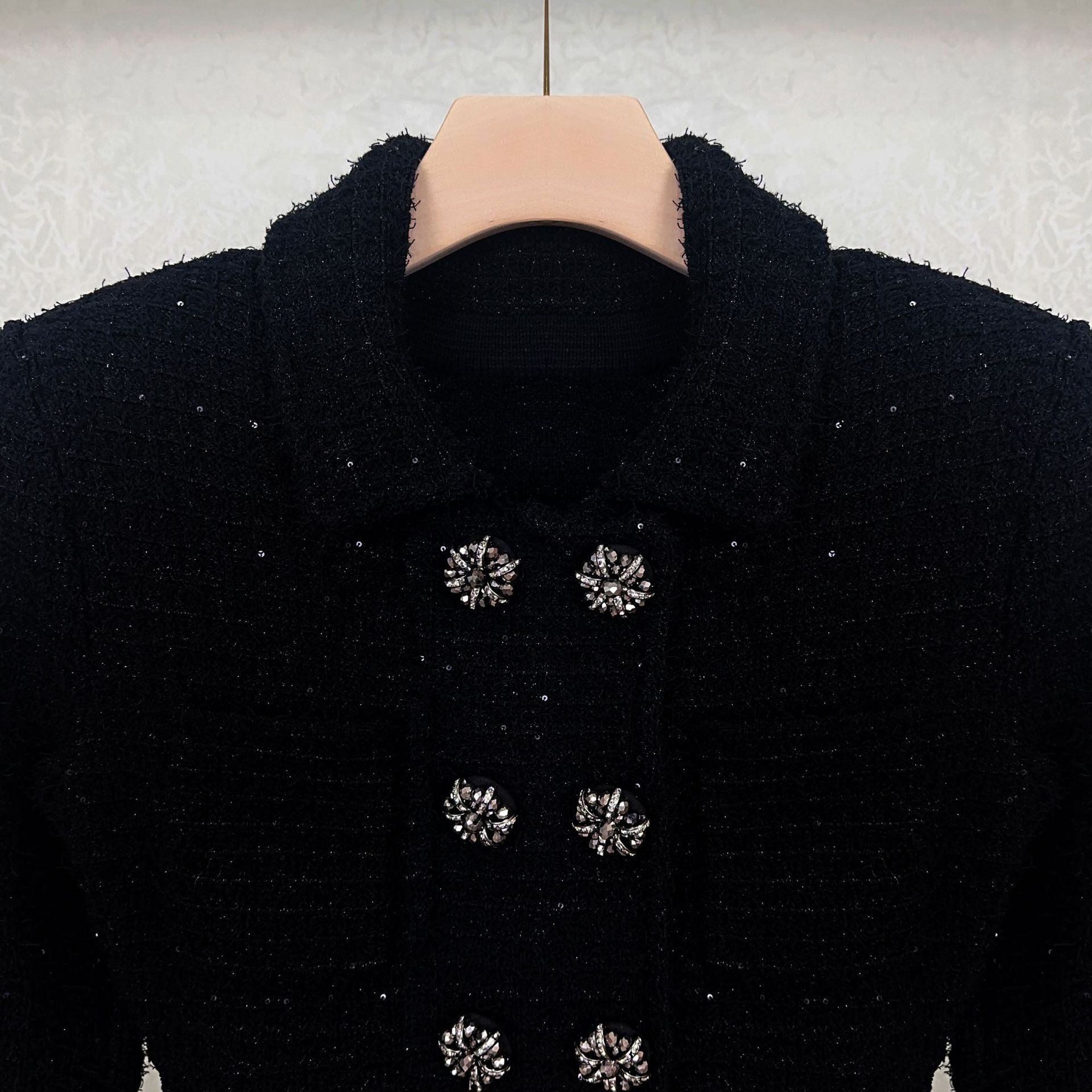 Quality Double Breasted Dia Sequin Knitting Evening Dress Women Long Sleeve Peplum Midi Party Dresses Black Knitwear