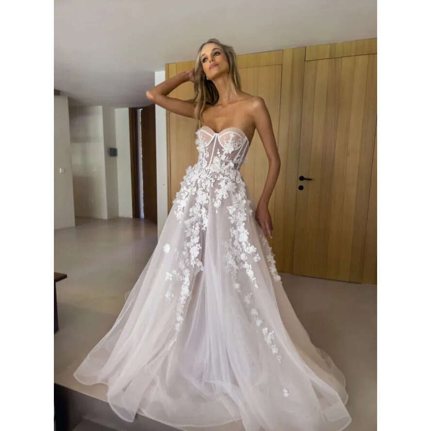 Boho Backless A E Dresses Bone Bodice Sweep Train D Appliques Tulle Wedding Bridal Gowns