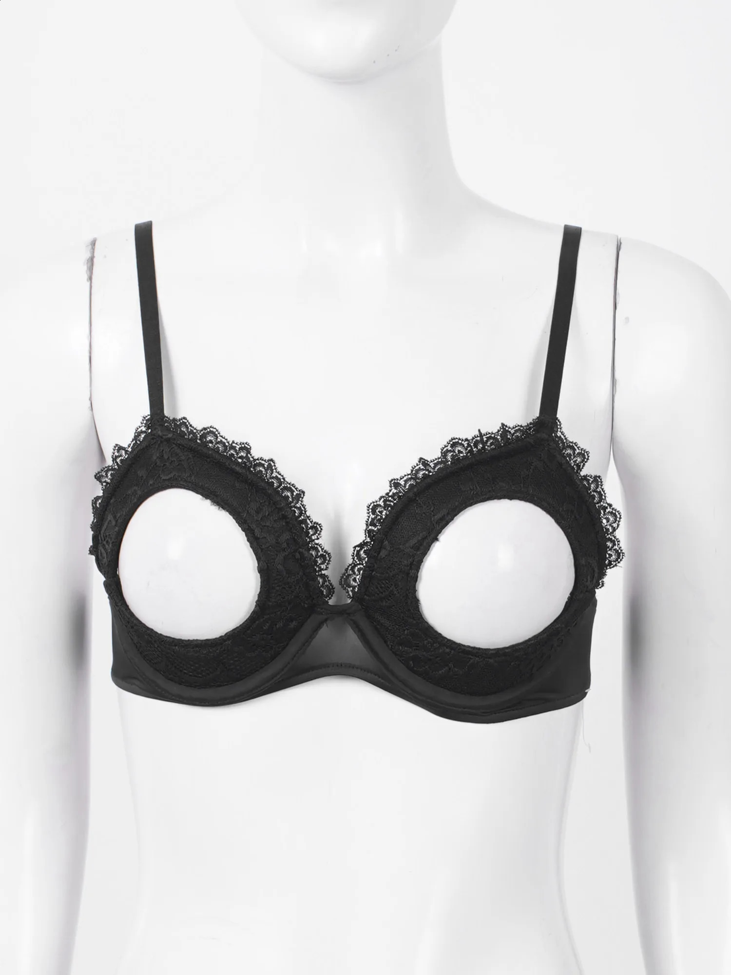 Womens Cutout Padded Underwired Bra Tops Lingerie Open Chest Adjustable Straps Hollow Out Lace Brassiere Underwear 241105