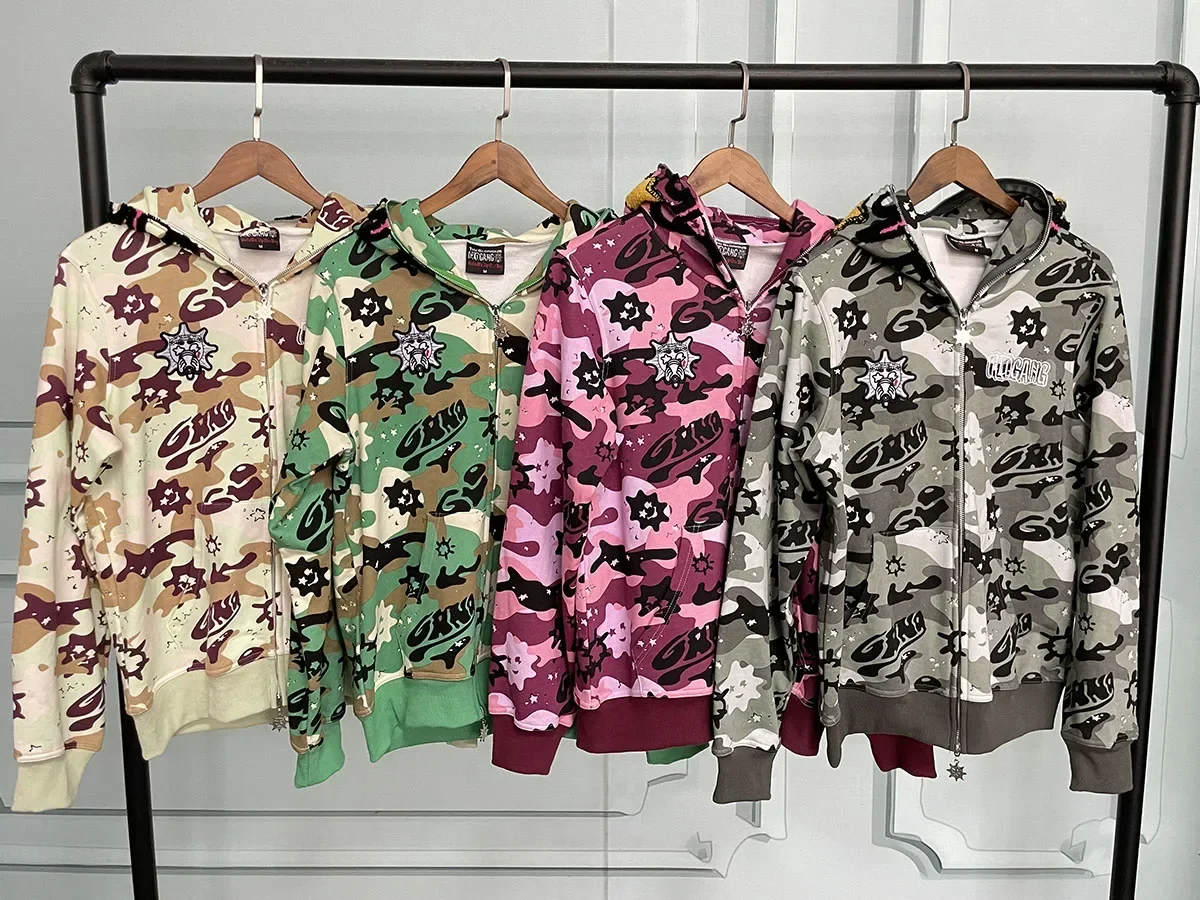 glo Gang Glory Full Zip Drink cartoon camouflage printed zipper hoodie