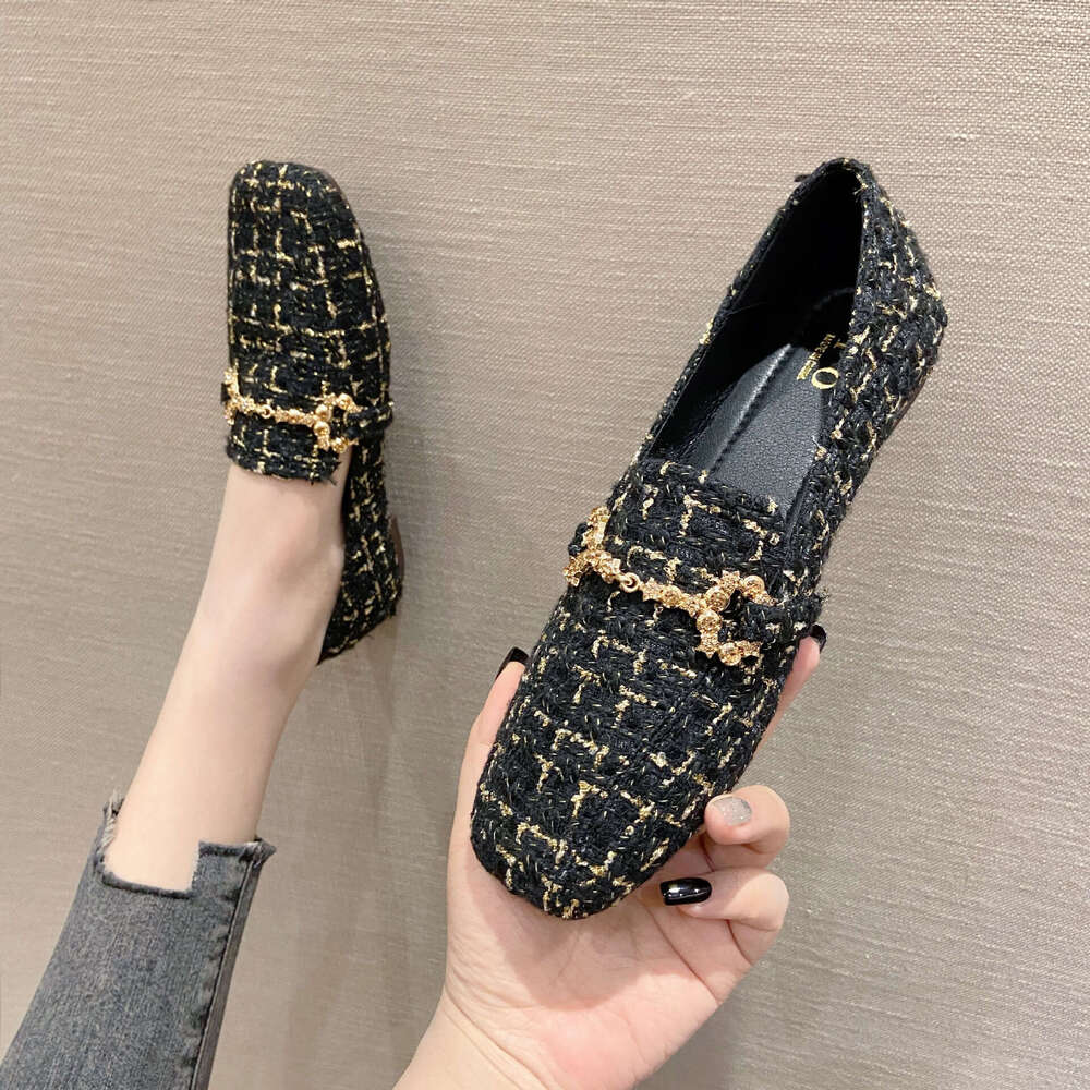 2023 Spring New Korean Edition Xiaoxiang Square Head Flat Heel Women's Singles, Casual Outerwear, Sneakers, Lazy Shoes For Women