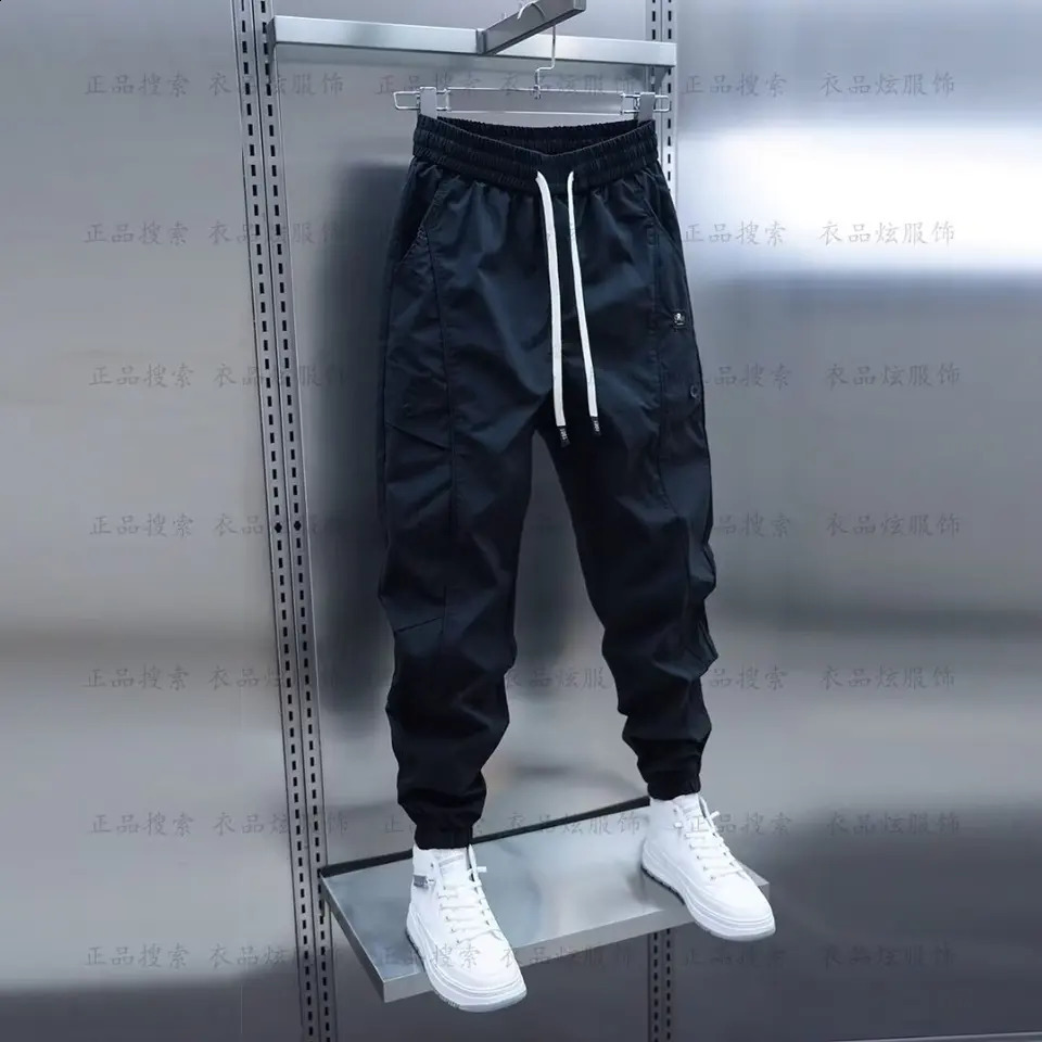 Fleece Mens Casual Pants Drawstring Cargo Trousers Korean Fashion Streetwear High Quality y Men Clothing 241105