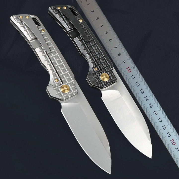 High End Flipper Folding Knife M390 Satin/Titanium Coating Blade CNC TC4 Titanium Alloy Handle Outdoor Camping Hiking Fishing Ball Bearing EDC Pocket 