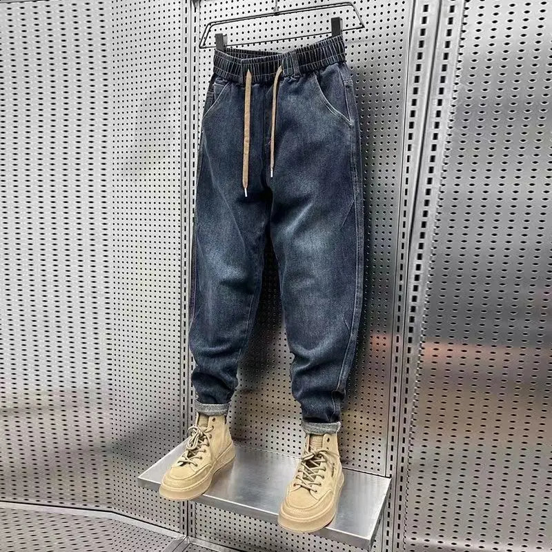 Spring Autumn Jeans Mens Trend Loose Baggy Elastic Haren Pants Allmatch Korean Trousers for Men Street 241105