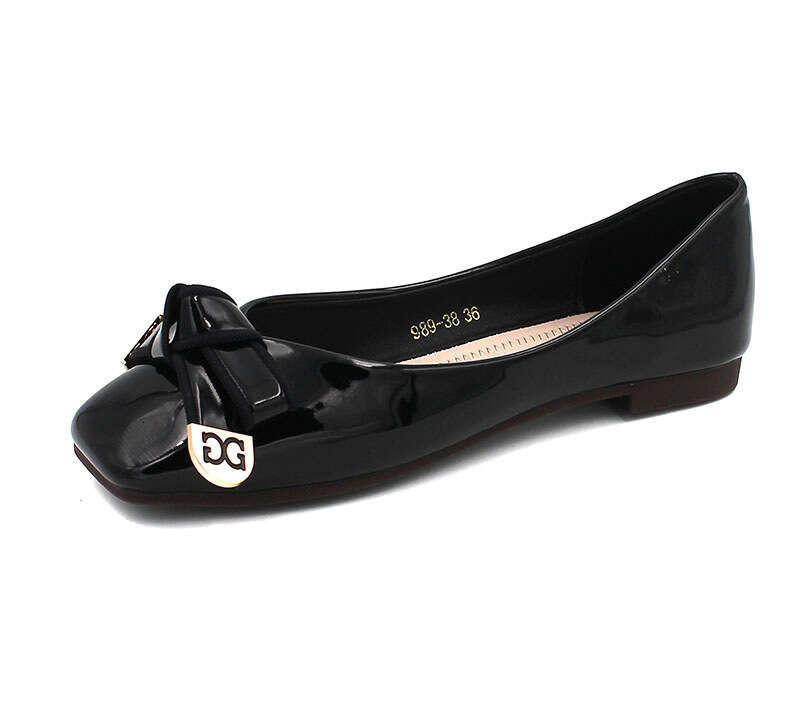 2023 Spring New Single Women's Head Lacquer Leather Daily Flat Soft Bottom Butterfly Knot Ladle Shoes