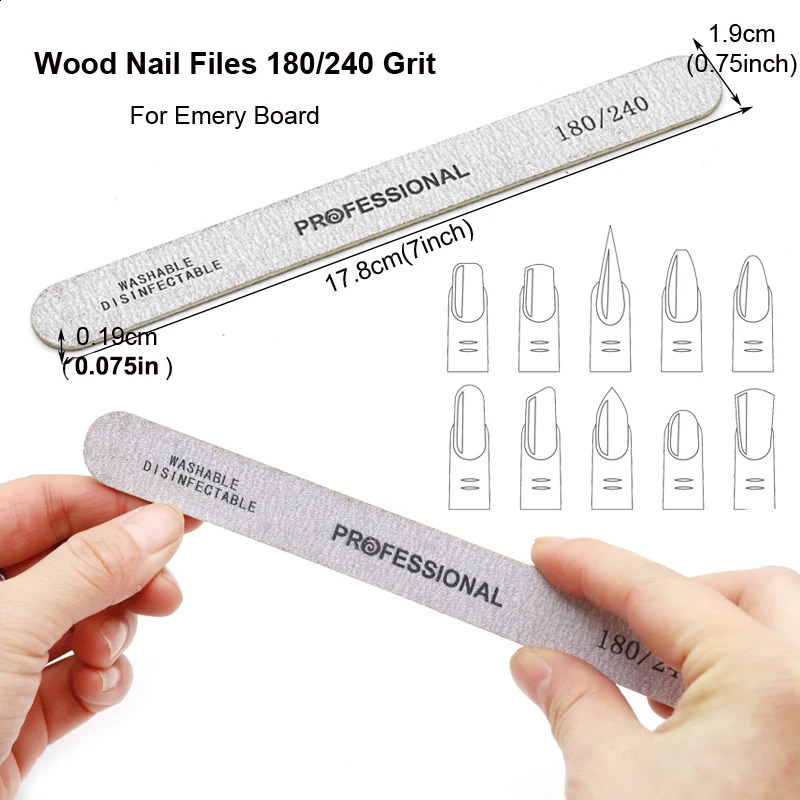 100Pcs Wooden Nail File Professional Sanding Buffer Files 100180240 Double Side For Salon Manicure Pedicure UV Gel Tips Tools 241105