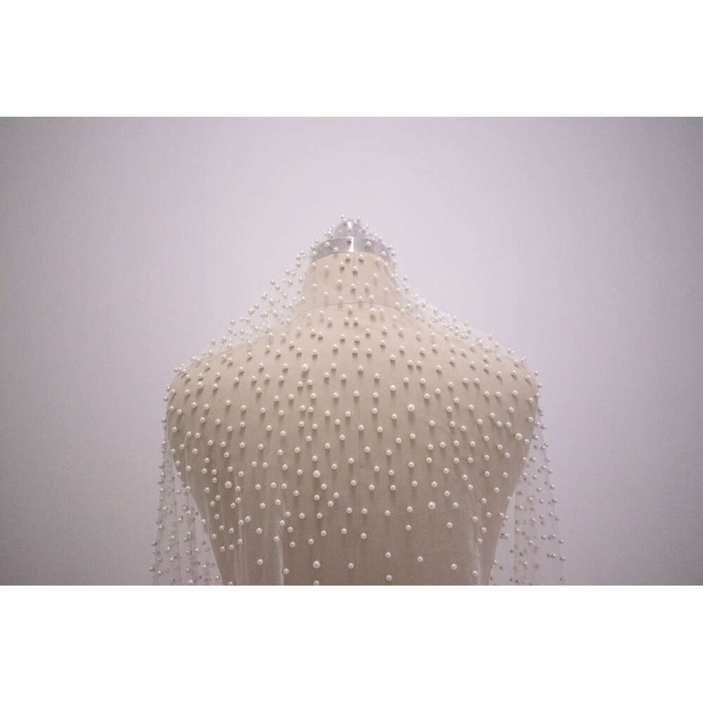 Cathedral Bridal Soft Lace Ivory White Champagne Pearls Veil With Comb Wedding Accessories Veu Velo Noiva