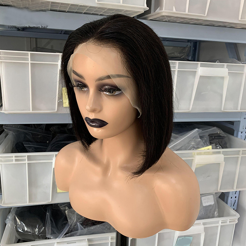 Double Drawn Brazilian 100% Human Hair 13X4 Lace Front Bob Wig 12A Indian Silky Straight 10-14inch Natural Black Remy Hair